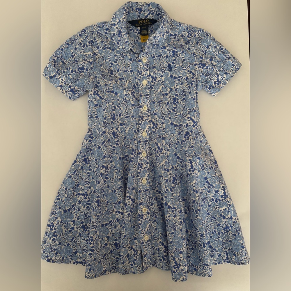 Polo by Ralph Lauren Blue Floral Button-Front Kids Dress